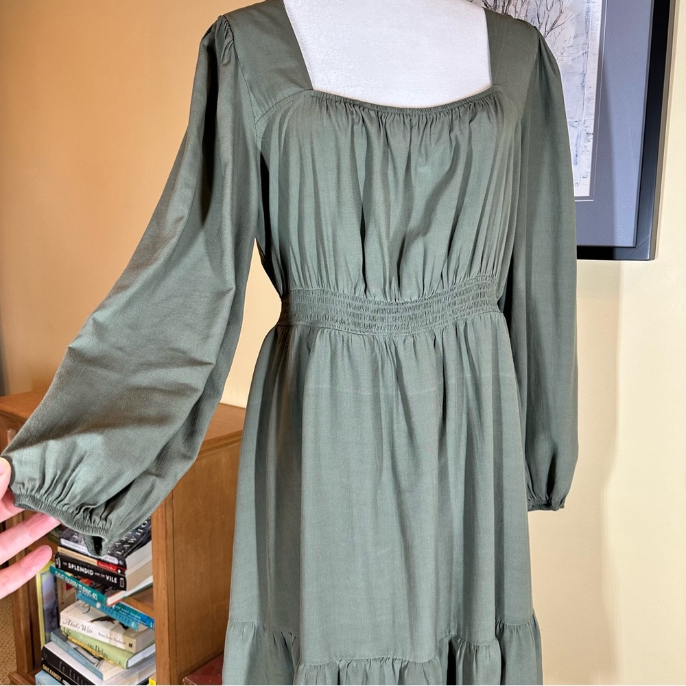 Hesperus Fairycore Elegant Olive Green Balloon Sleeve Dress Sz 2X